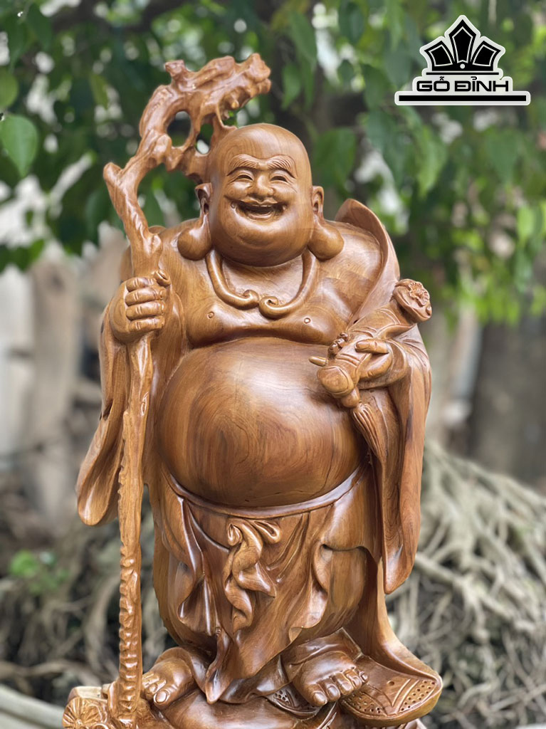 Tượng Phật Di Lặc Gỗ Bách Xanh Cao 70 Ngang 35 Sâu 19 (cm)