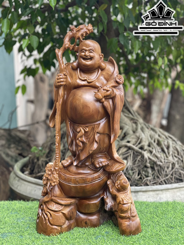 Tượng Phật Di Lặc Gỗ Bách Xanh Cao 70 Ngang 35 Sâu 19 (cm)