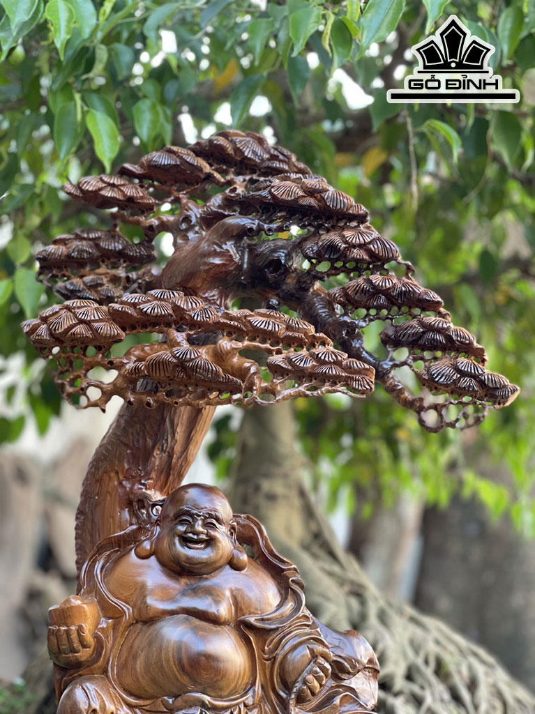 Tượng Phật Di Lặc Gỗ Bách Xanh Cao 76 Ngang 45 Sâu 18 (cm)