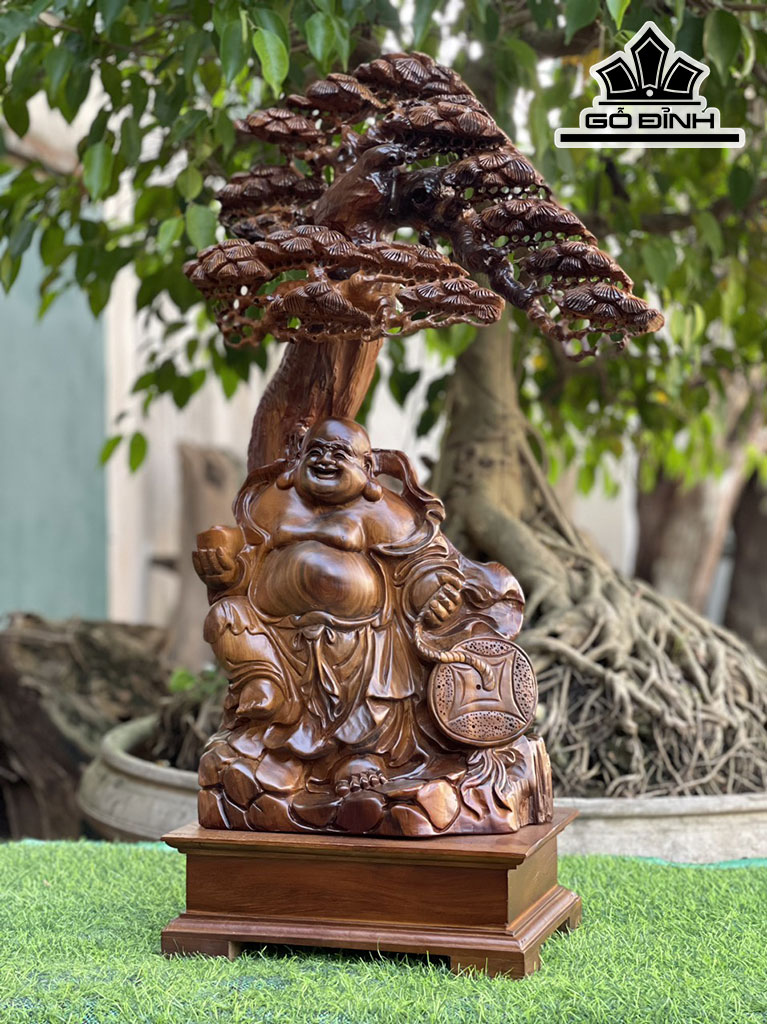 Tượng Phật Di Lặc Gỗ Bách Xanh Cao 76 Ngang 45 Sâu 18 (cm)