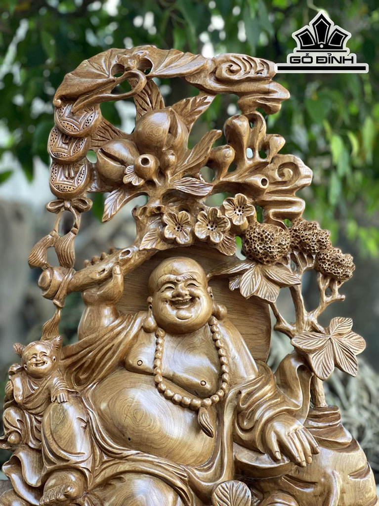 Tượng Phật Di Lặc Nhị Phúc Gỗ Bách Xanh Cao 64 Ngang 44 Sâu 20 (cm)