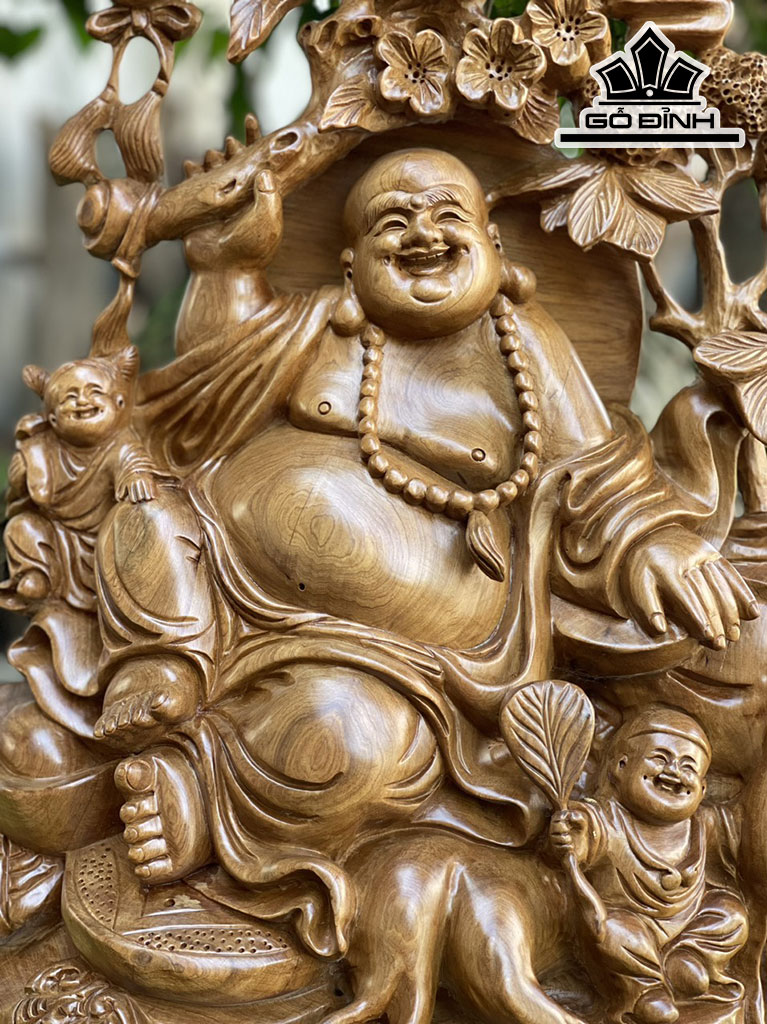 Tượng Phật Di Lặc Nhị Phúc Gỗ Bách Xanh Cao 64 Ngang 44 Sâu 20 (cm)