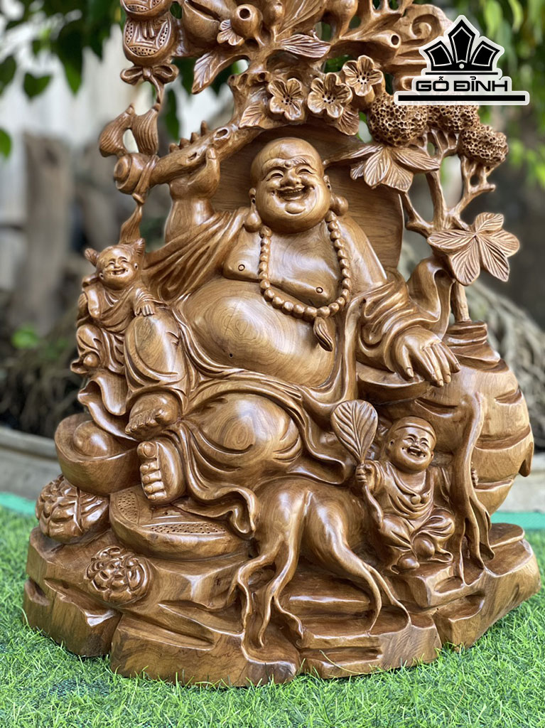 Tượng Phật Di Lặc Nhị Phúc Gỗ Bách Xanh Cao 64 Ngang 44 Sâu 20 (cm)