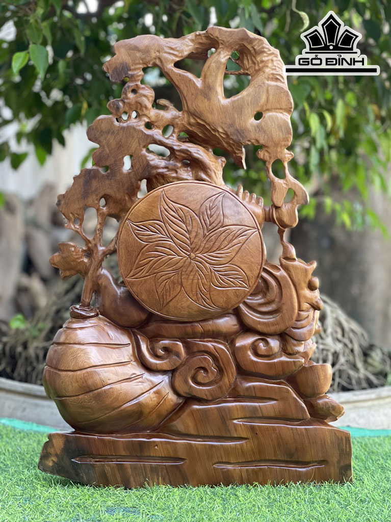 Tượng Phật Di Lặc Nhị Phúc Gỗ Bách Xanh Cao 64 Ngang 44 Sâu 20 (cm)