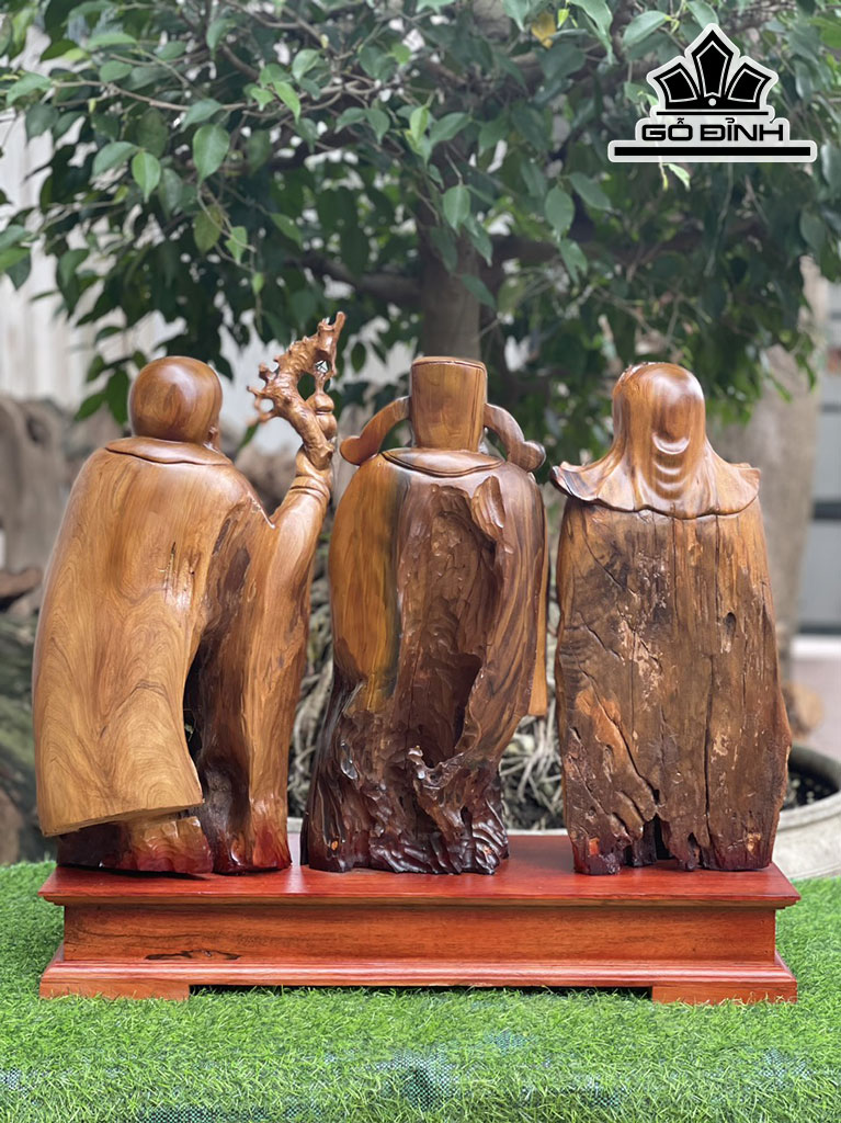 Tượng Phúc Lộc Thọ (Tam Đa) Gỗ Bách Xanh Cao 51 Ngang 26 Sâu 21 (cm)