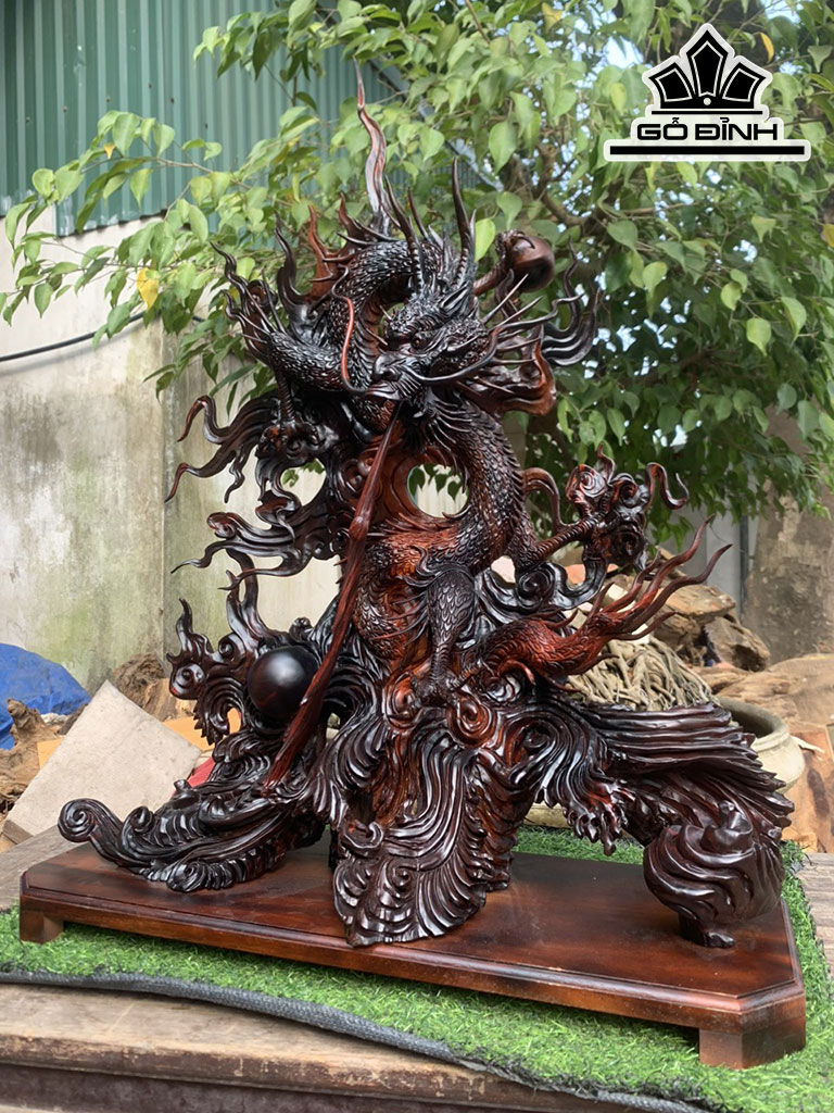 Tượng Rồng ( Nhất Long) Gỗ Trắc Cao 80 Ngang 66 Sâu 32 (cm)