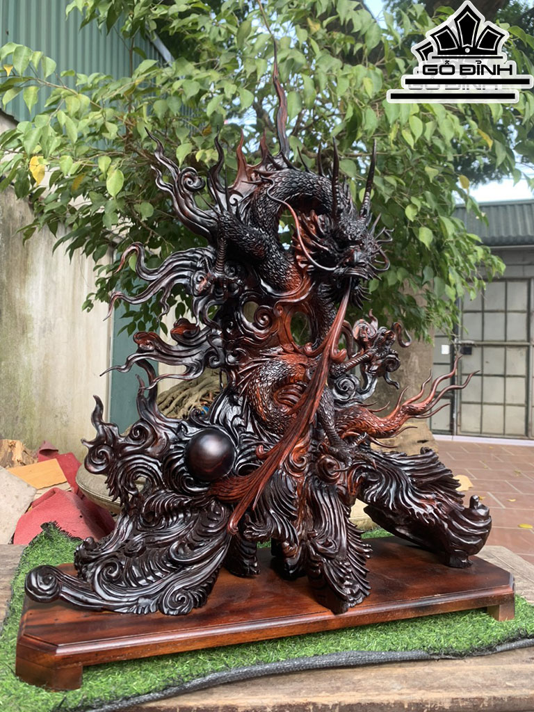 Tượng Rồng ( Nhất Long) Gỗ Trắc Cao 80 Ngang 66 Sâu 32 (cm)