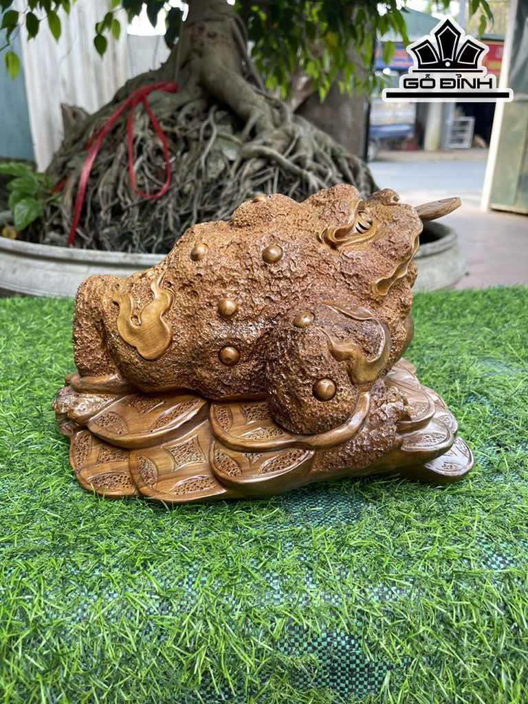 Tượng Thiềm Thừ Gỗ Bách Xanh Cao 18 Ngang 27 Sâu 24 (cm)