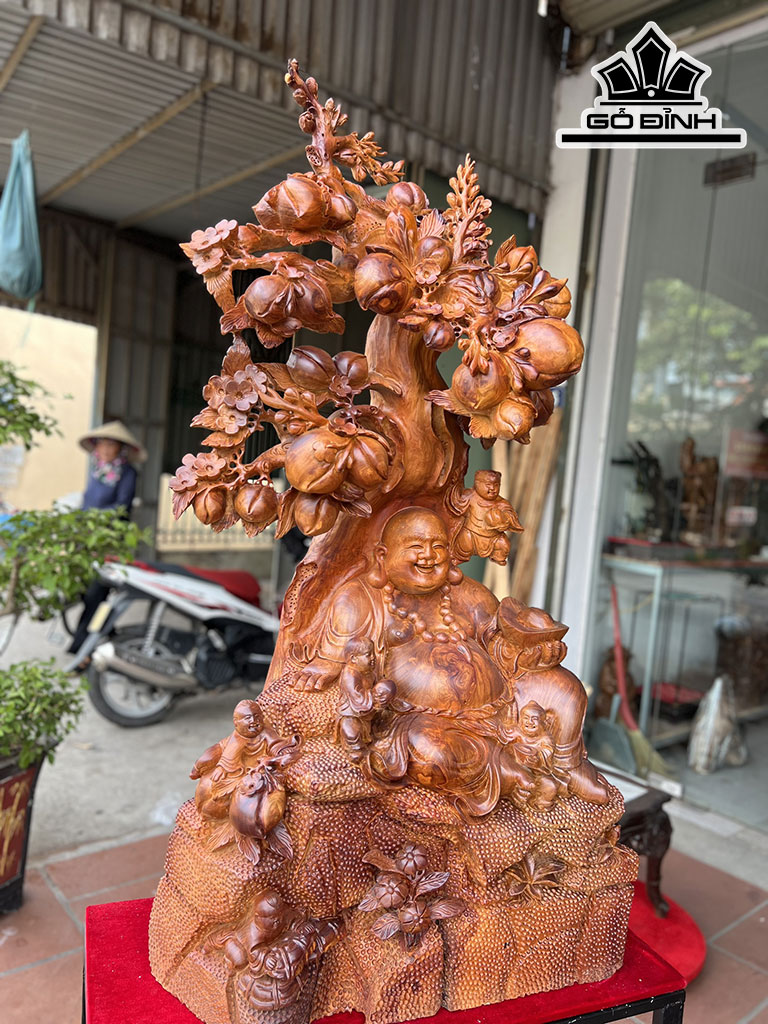 Tượng Phật Di Lặc Ngũ Phúc Gỗ Hương Cao 116 Ngang 66 Sâu 40 (cm)
