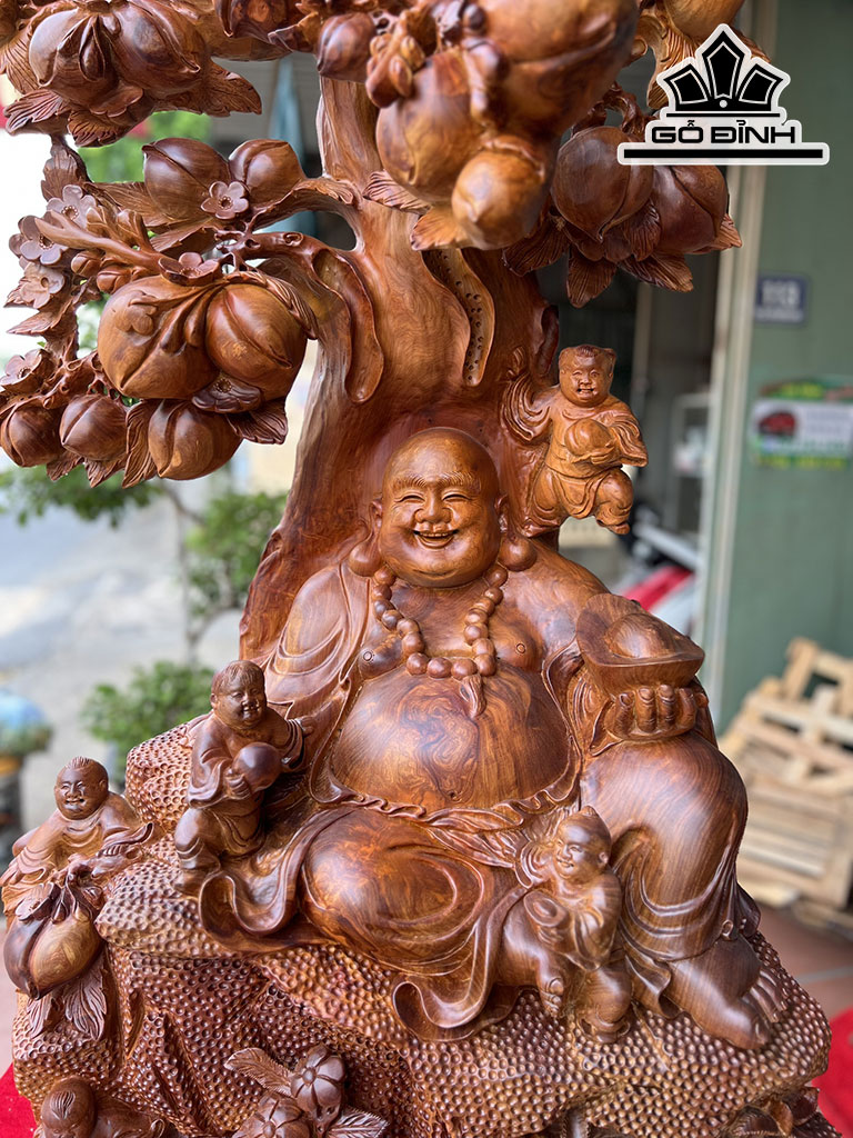 Tượng Phật Di Lặc Ngũ Phúc Gỗ Hương Cao 116 Ngang 66 Sâu 40 (cm)