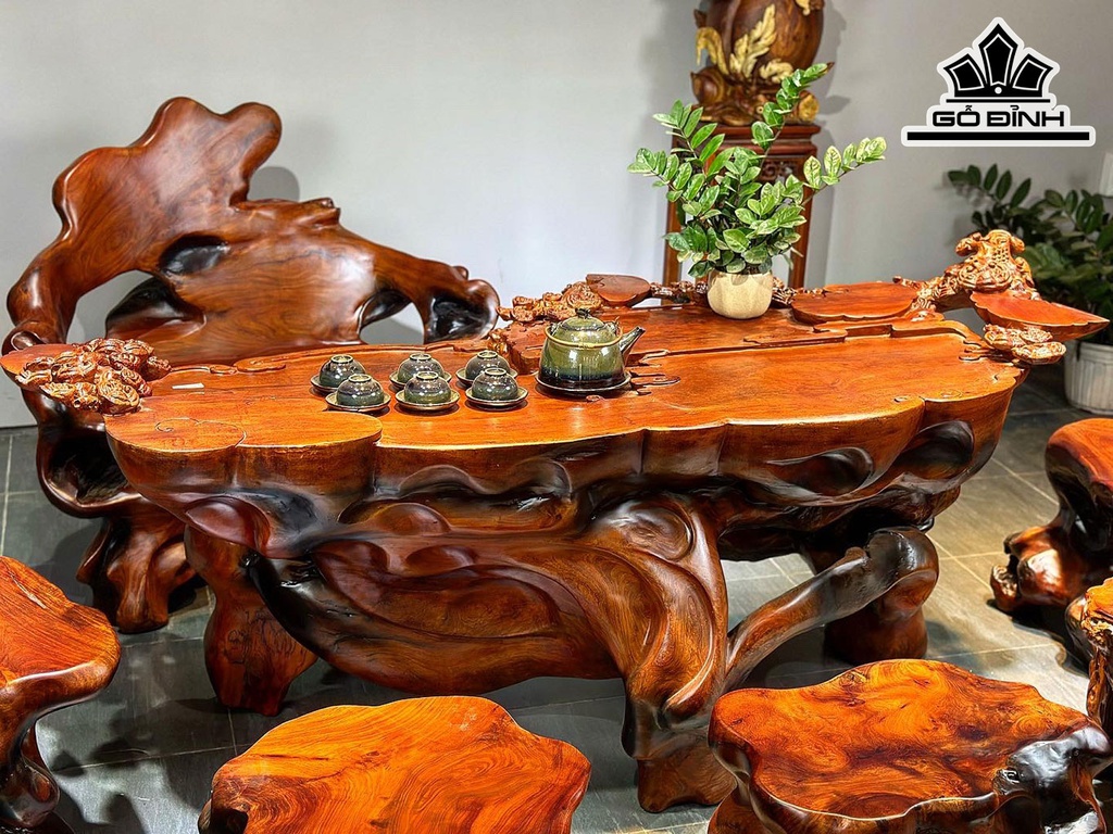 Bộ Bàn Trà 7 Món Gỗ Hương Cao 70 Ngang 178 Sâu 76 (cm)
