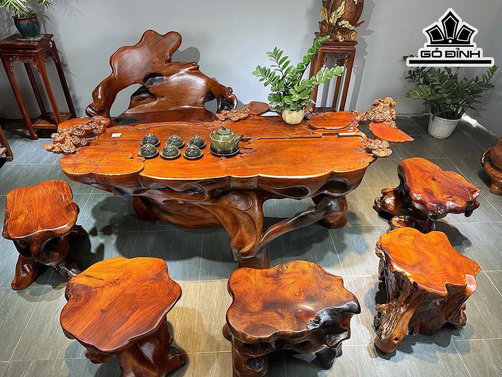 Bộ Bàn Trà 7 Món Gỗ Hương Cao 70 Ngang 178 Sâu 76 (cm)