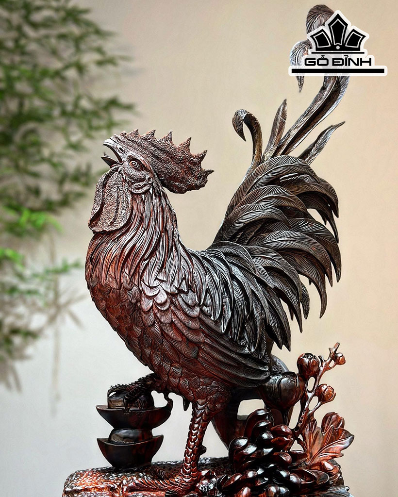 Tượng Gà Trống Gỗ Trắc Cao 58 Ngang 25 Sâu 14 (cm)