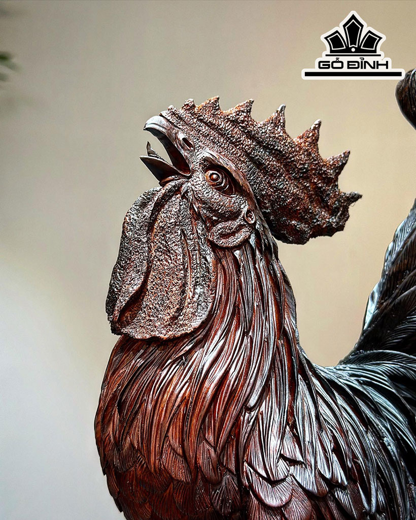 Tượng Gà Trống Gỗ Trắc Cao 58 Ngang 25 Sâu 14 (cm)