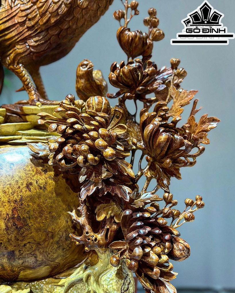 Tượng Gia Đình Gà Gỗ Nu Hương Cao 80 Ngang 60 Sâu 39 (cm)