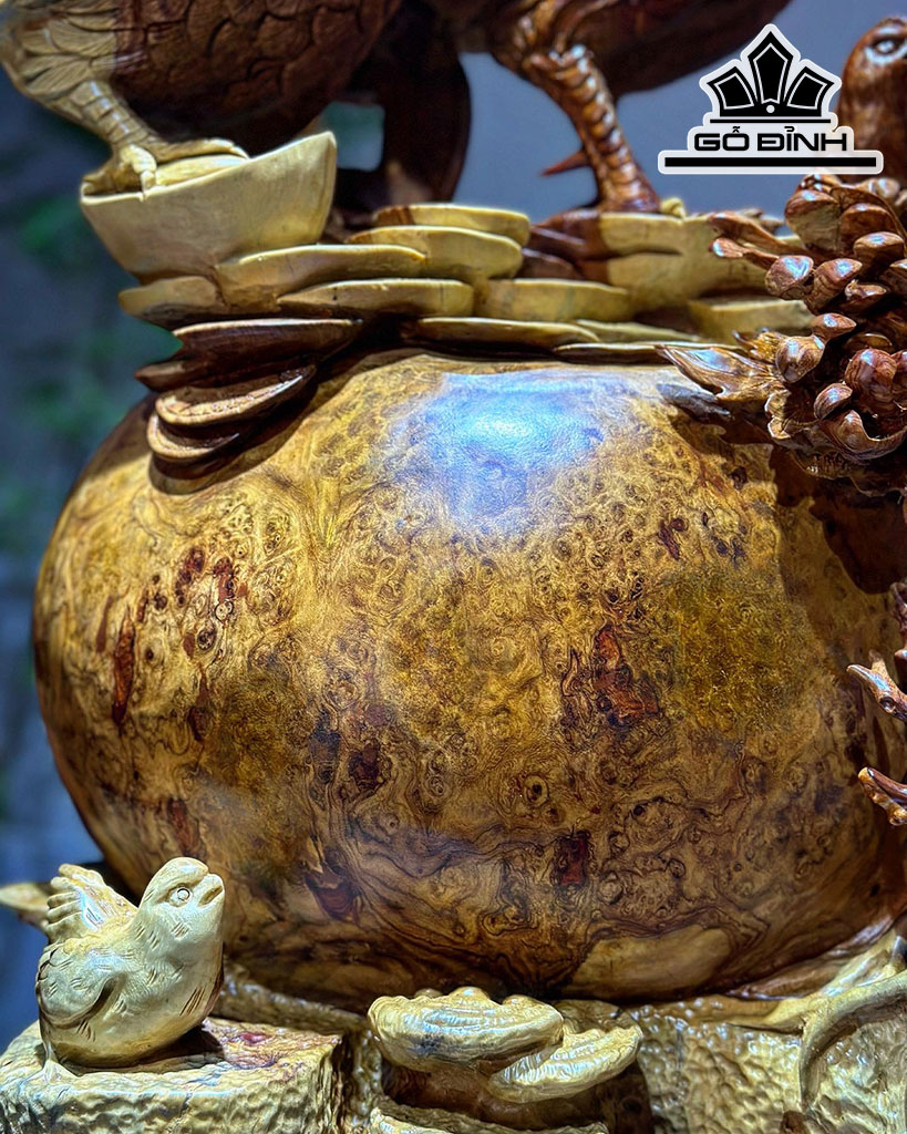 Tượng Gia Đình Gà Gỗ Nu Hương Cao 80 Ngang 60 Sâu 39 (cm)