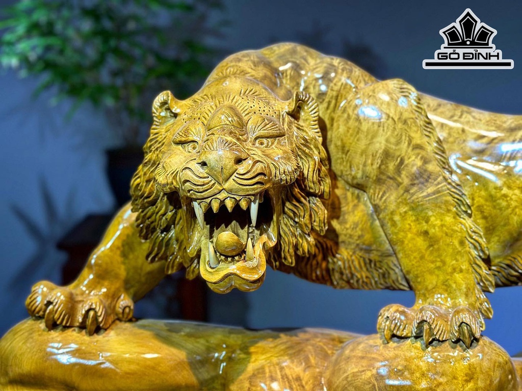 Tượng Hổ Phong Thủy Gỗ Nu Kháo Cao 40 Ngang 97 Sâu 33 (cm)