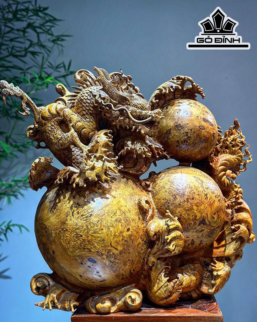 Tượng Nhất Long Gỗ Nu Hương Cao 54 Ngang 60 Sâu 21 (cm)