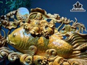 Tượng Phật Di Lặc Cưỡi Cá Chép Gỗ Ngọc Am Ngang 88 Cao 50 Sâu 24 (cm)
