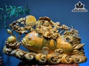 Tượng Phật Di Lặc Cưỡi Cá Chép Gỗ Ngọc Am Ngang 88 Cao 50 Sâu 24 (cm)