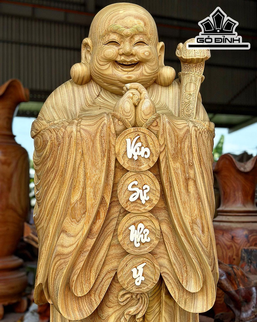 Tượng Phật Di Lặc Chúc Phúc Gỗ Cẩm Vàng Cao 160 Ngang 60 Sâu 50 (cm)