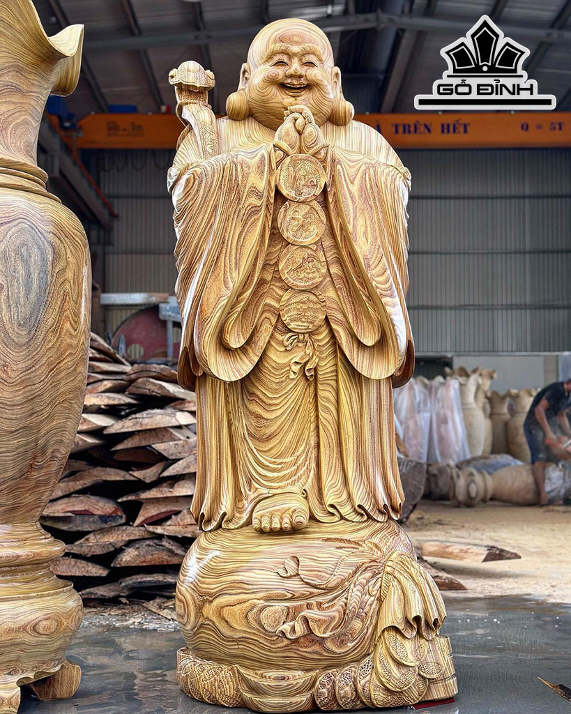 Tượng Phật Di Lặc Chúc Phúc Gỗ Cẩm Vàng Cao 180 Ngang 66 Sâu 60 (cm)