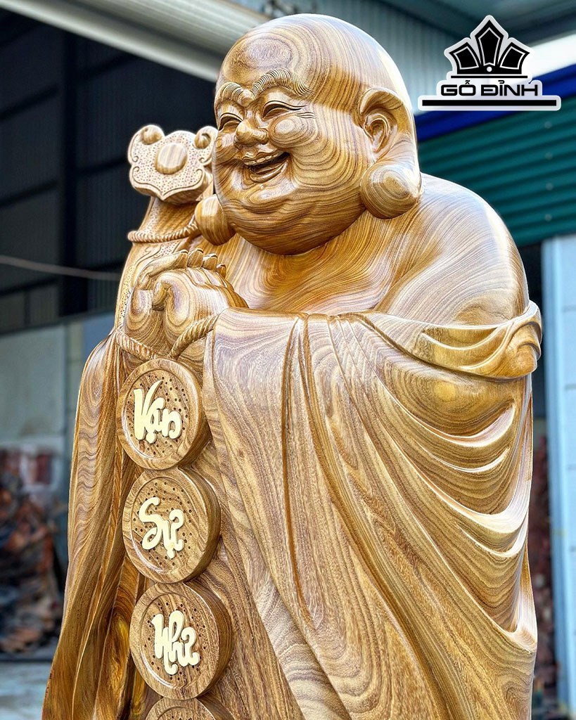 Tượng Phật Di Lặc Chúc Phúc Gỗ Cẩm Vàng Cao 200 Đường Kính 60 (cm)