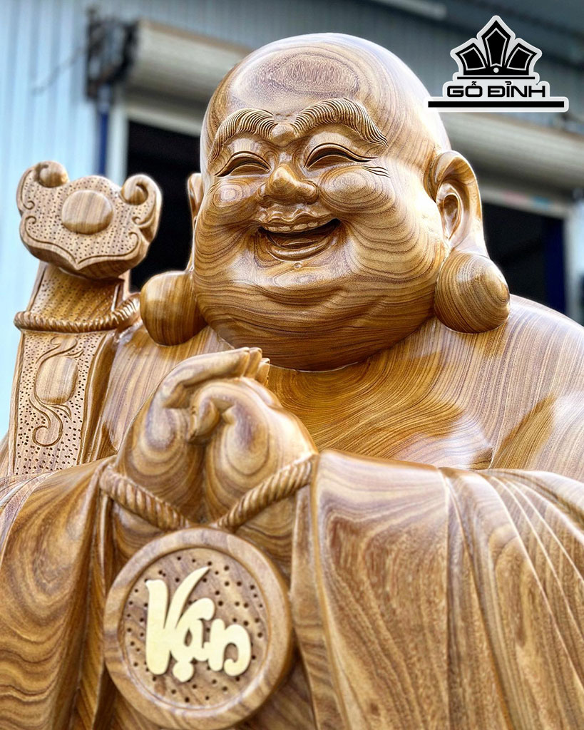 Tượng Phật Di Lặc Chúc Phúc Gỗ Cẩm Vàng Cao 200 Đường Kính 60 (cm)