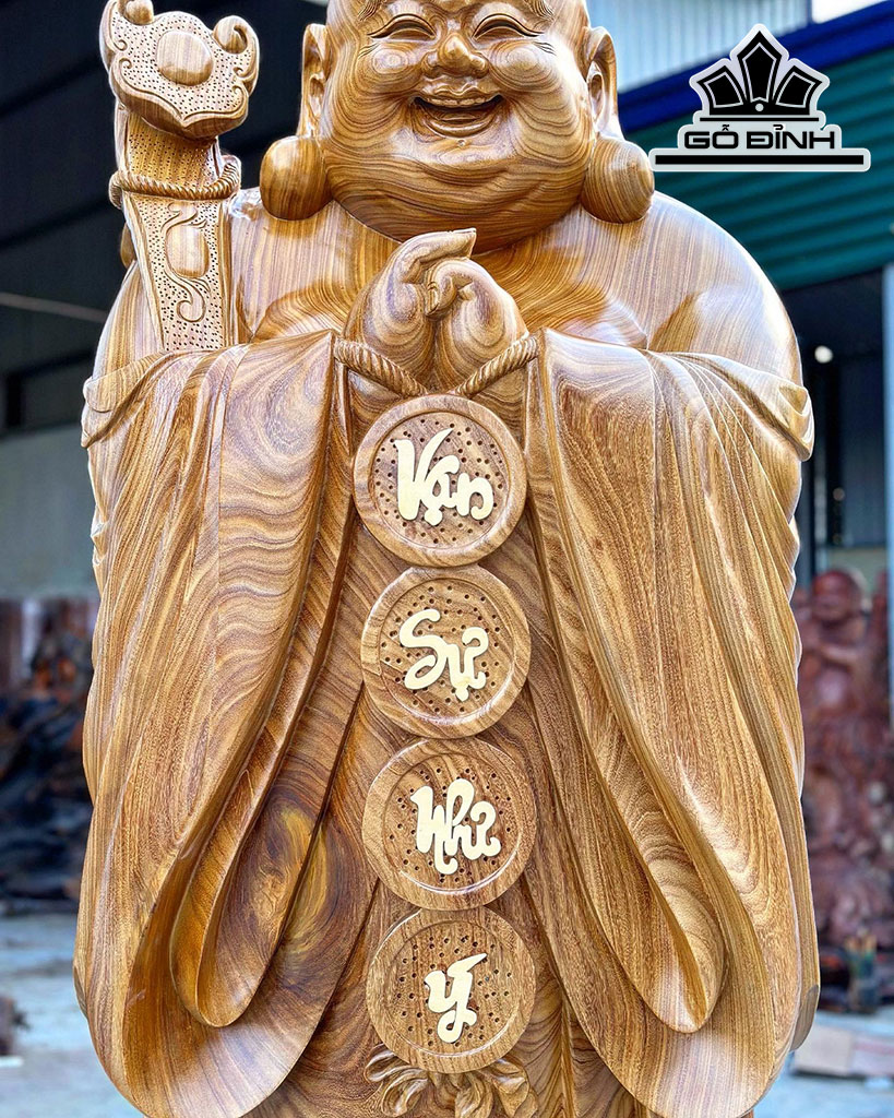 Tượng Phật Di Lặc Chúc Phúc Gỗ Cẩm Vàng Cao 200 Đường Kính 60 (cm)