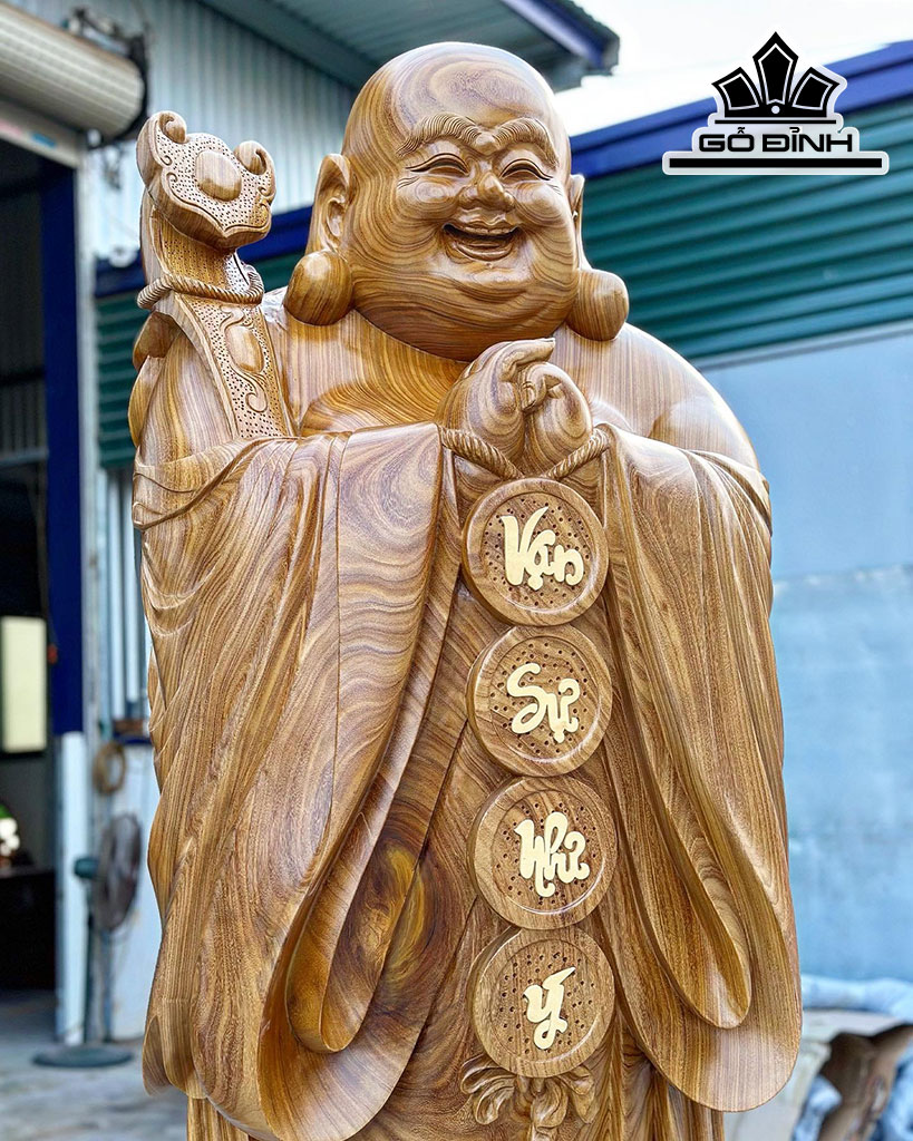 Tượng Phật Di Lặc Chúc Phúc Gỗ Cẩm Vàng Cao 200 Đường Kính 60 (cm)