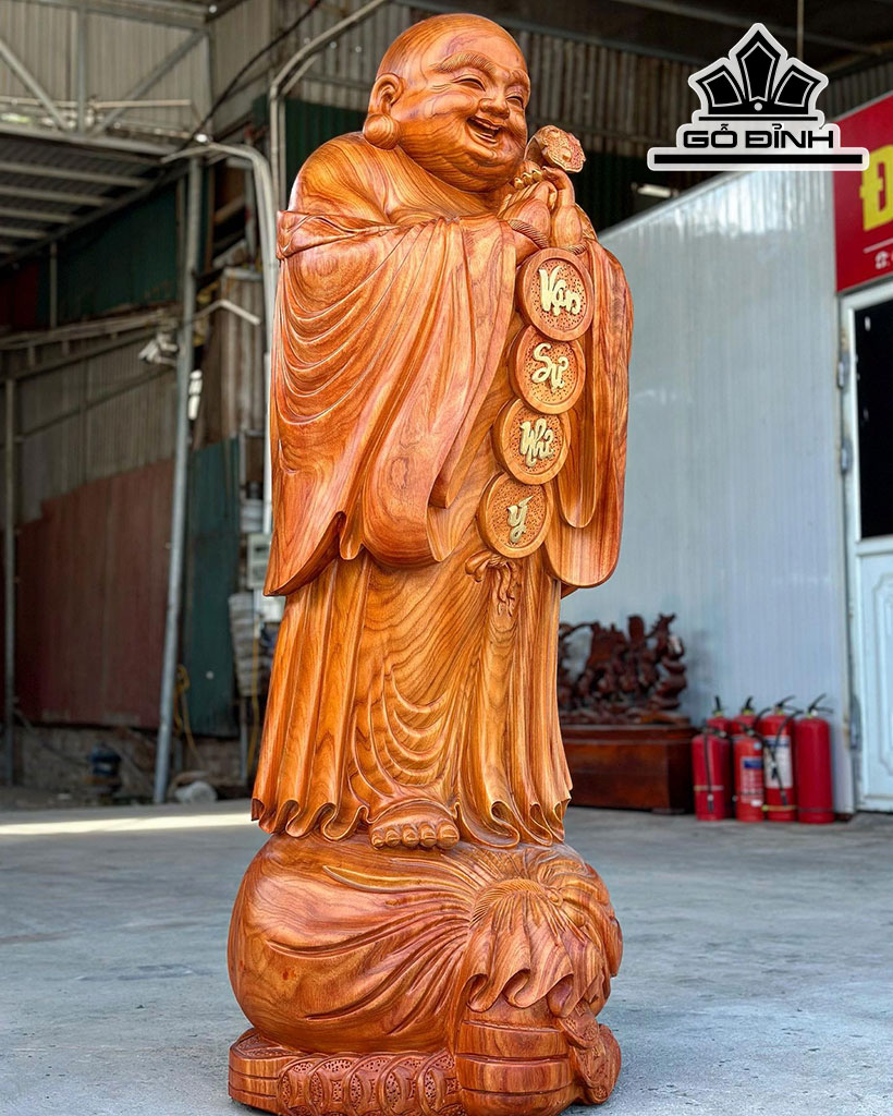 Tượng Phật Di Lặc Chúc Phúc Gỗ Hương Cao 154 Ngang 54 Sâu 57 (cm)