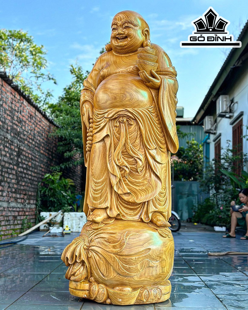 Tượng Phật Di Lặc Gỗ Cẩm Vàng Cao 180 Ngang 65 Sâu 55 (cm)
