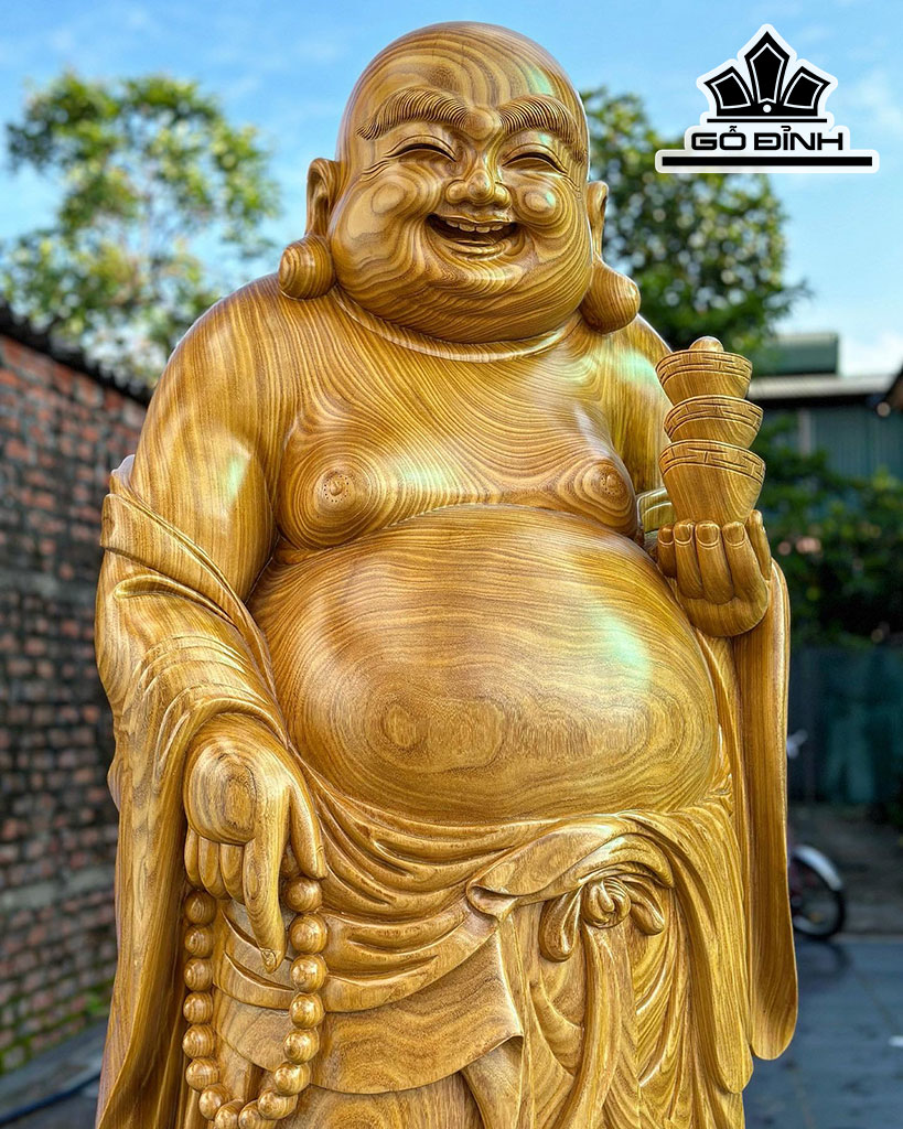Tượng Phật Di Lặc Gỗ Cẩm Vàng Cao 180 Ngang 65 Sâu 55 (cm)