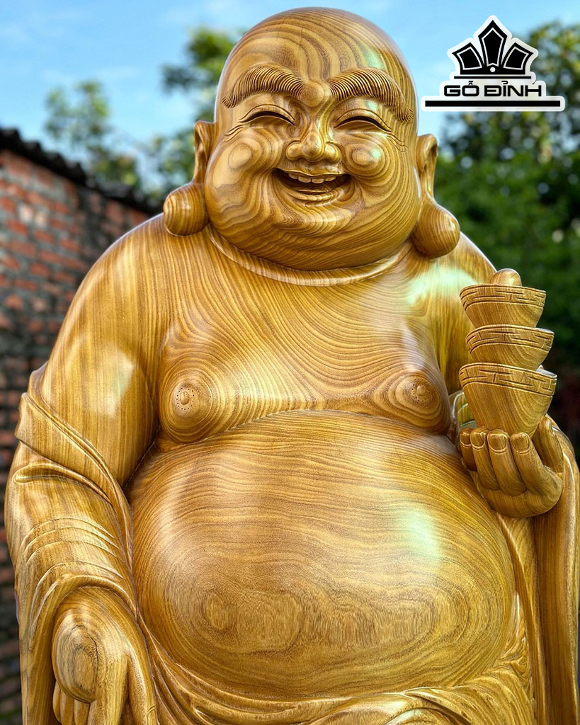 Tượng Phật Di Lặc Gỗ Cẩm Vàng Cao 180 Ngang 65 Sâu 55 (cm)