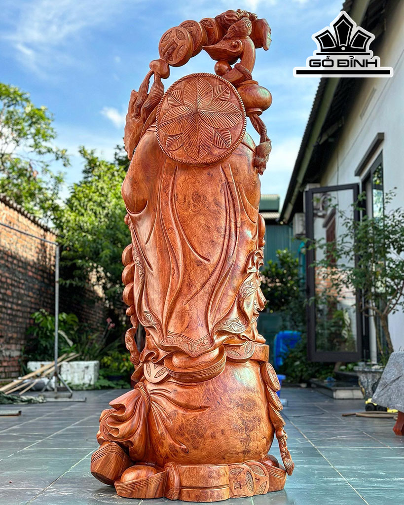 Tượng Phật Di Lặc Gỗ Nu Hương Cao 200 Ngang 77 Sâu 55 (cm)
