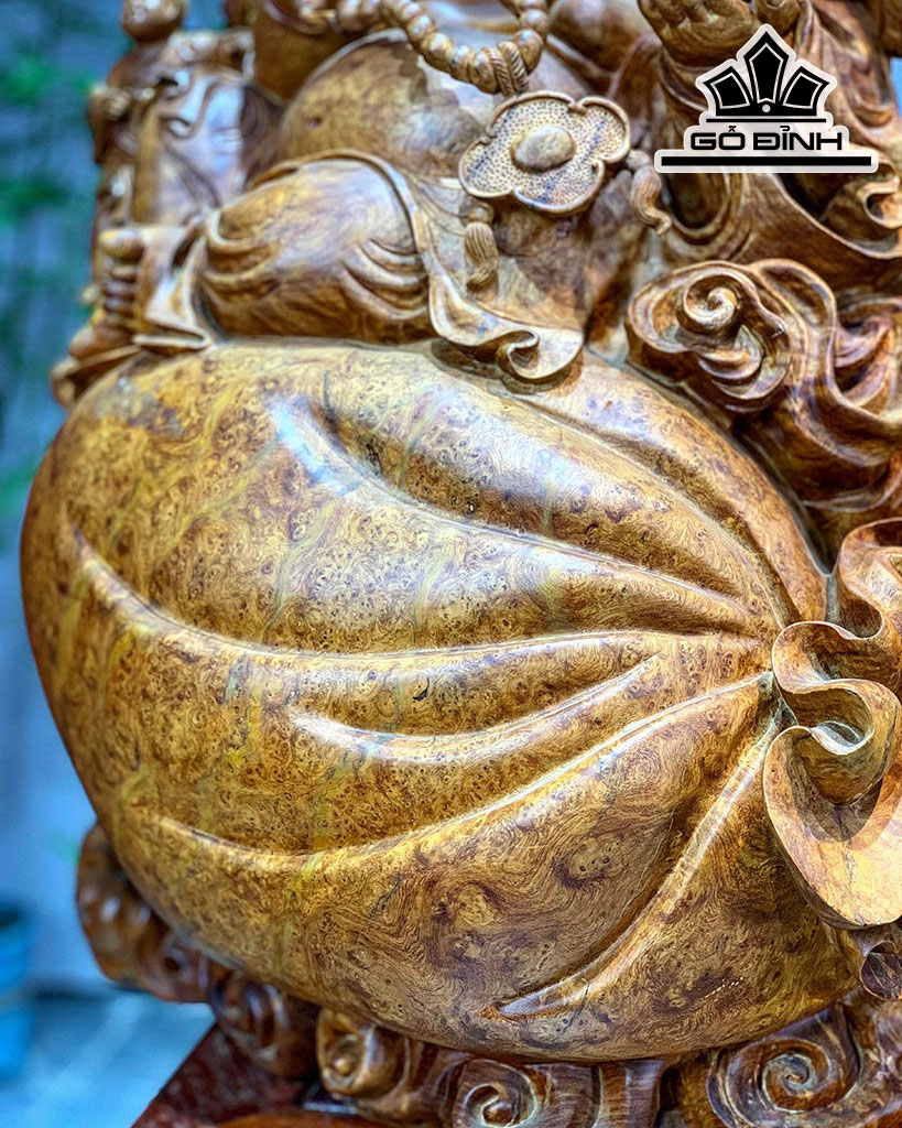 Tượng Phật Di Lặc Ngồi Bao Tiền Gỗ Nu Hương Ngang 58 Cao 60 Sâu 27 (cm)