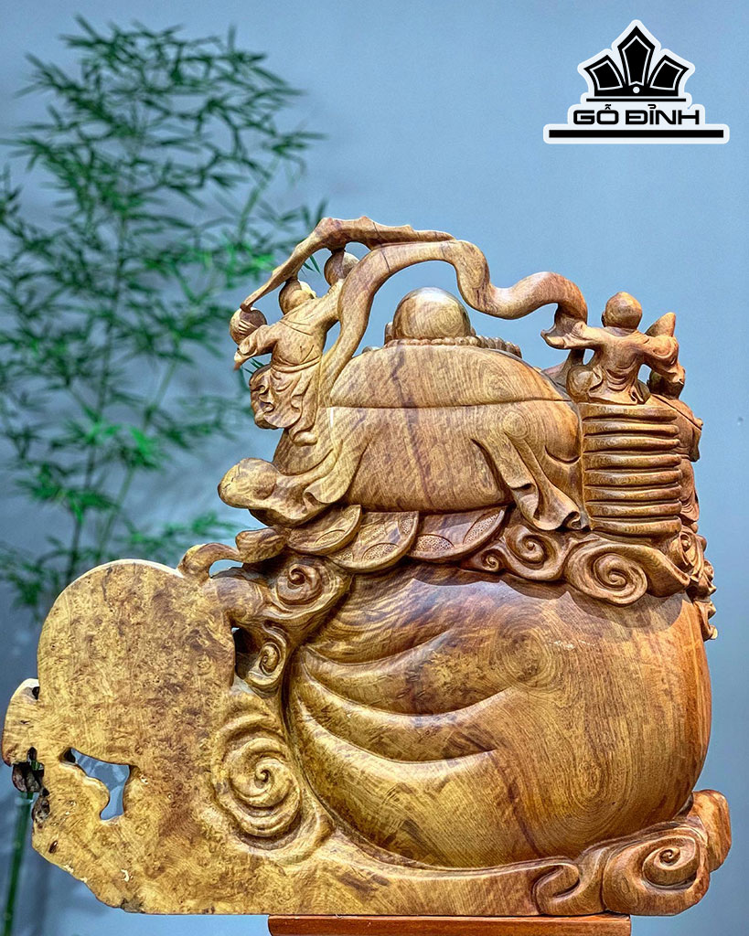 Tượng Phật Di Lặc Ngồi Bao Tiền Gỗ Nu Hương Ngang 58 Cao 60 Sâu 27 (cm)