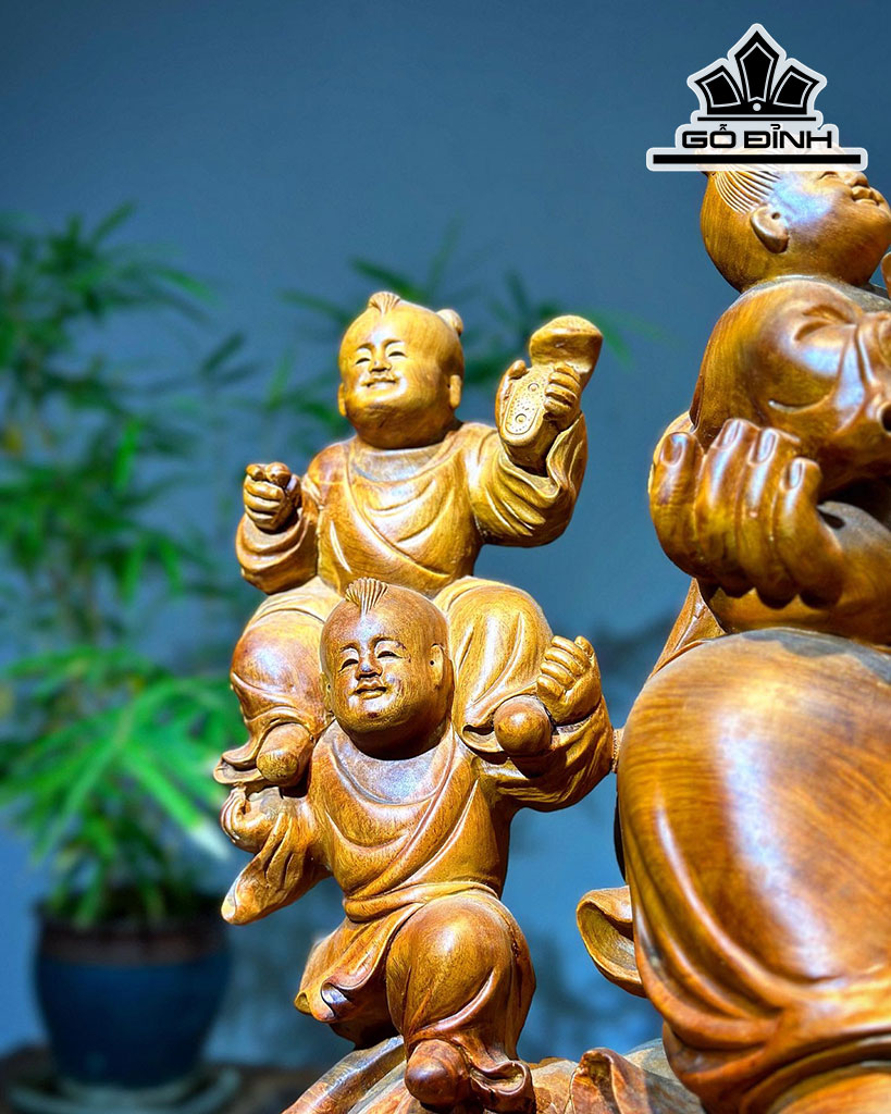 Tượng Phật Di Lặc Ngũ Phúc Gỗ Nu Hương Cao 56 Ngang 52 Sâu 30 (cm)