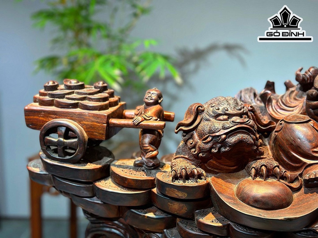 Tượng Phật Di Lặc Ngũ Phúc Gỗ Trắc Cao 40 Ngang 92 Sâu 30 (cm)