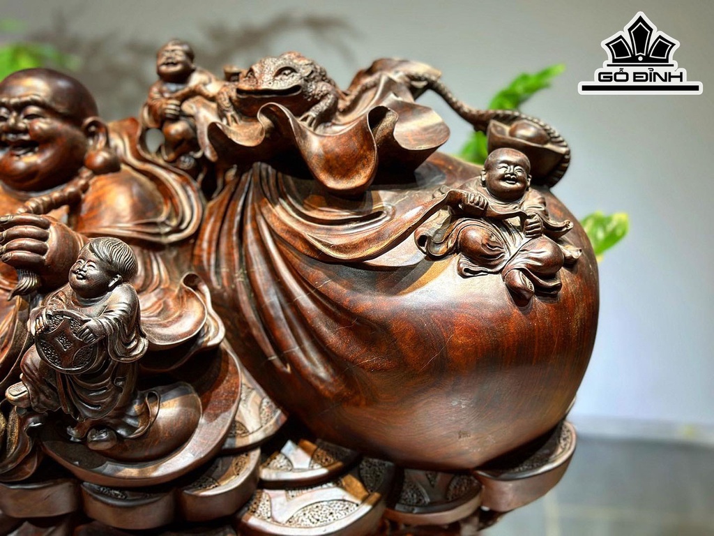 Tượng Phật Di Lặc Ngũ Phúc Gỗ Trắc Cao 40 Ngang 92 Sâu 30 (cm)