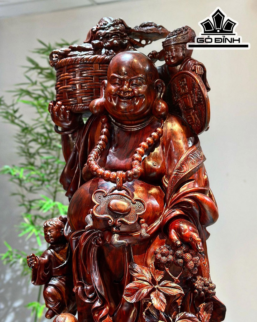 Tượng Phật Di Lặc Ngũ Phúc Gỗ Trắc Cao 108 Ngang 33 Sâu 32 (cm)