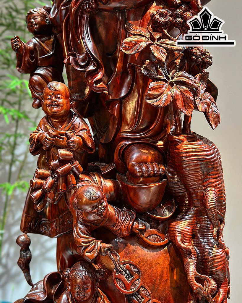 Tượng Phật Di Lặc Ngũ Phúc Gỗ Trắc Cao 108 Ngang 33 Sâu 32 (cm)