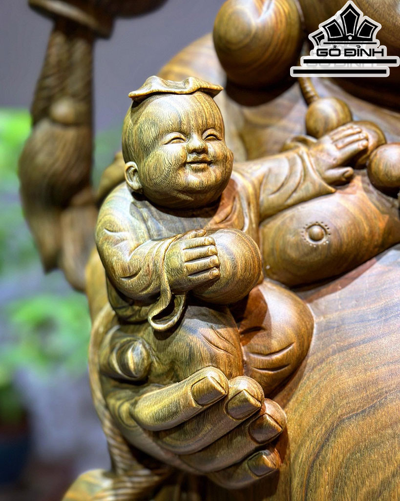Tượng Phật Di Lặc Ngũ Phúc Gỗ Trắc Xanh Cao 108 Ngang 56 Sâu 24 (cm)