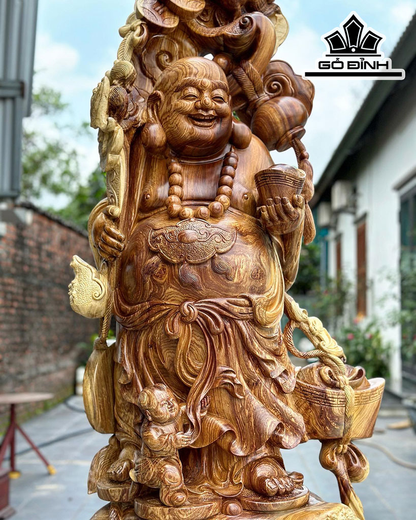 Tượng Phật Di Lặc Nhất Phúc Gỗ Nu Hương Cao 145 Ngang 66 Sâu 45 (cm)