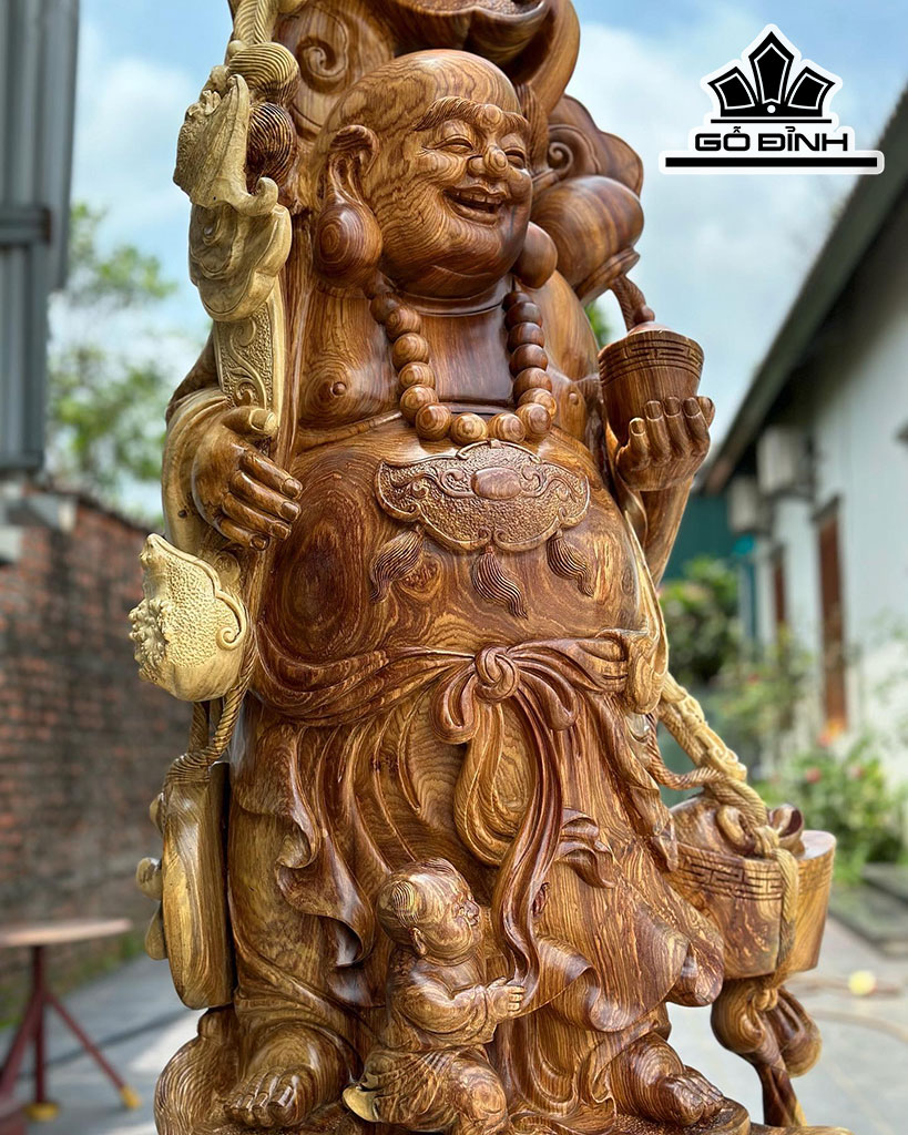 Tượng Phật Di Lặc Nhất Phúc Gỗ Nu Hương Cao 145 Ngang 66 Sâu 45 (cm)
