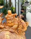 Tượng Phật Di Lặc Tam Phúc Gỗ Nu Hương Cao 52 Ngang 48 Sâu 24 (cm)