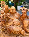 Tượng Phật Di Lặc Tam Phúc Gỗ Nu Hương Cao 52 Ngang 48 Sâu 24 (cm)