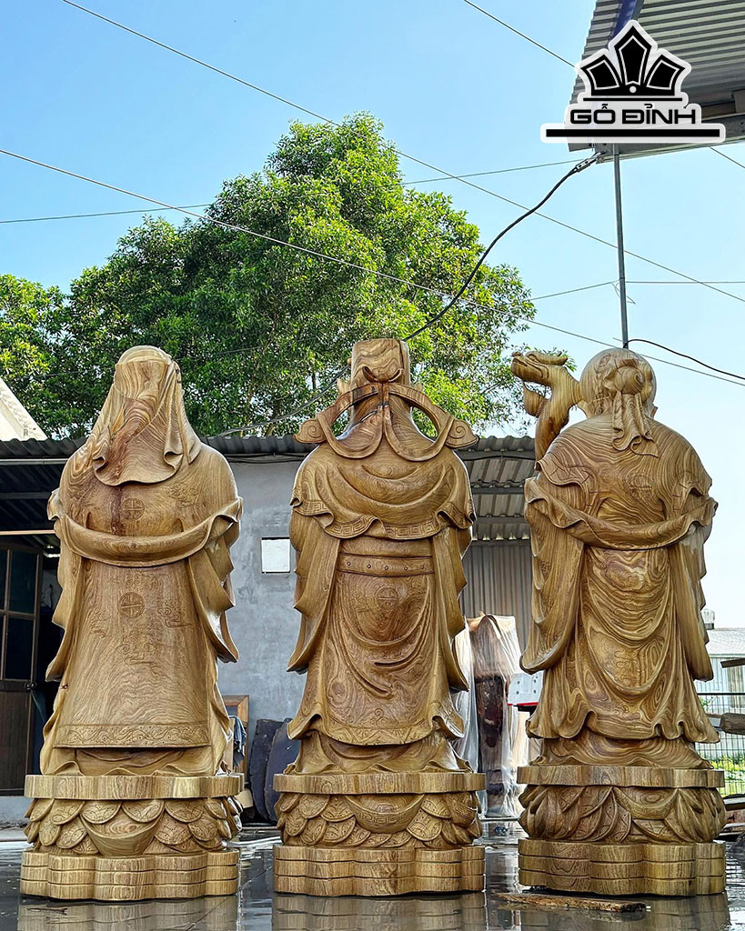 Tượng Phúc Lộc Thọ (Tam Đa) Gỗ Cẩm Vàng Cao 180 Ngang 68 Sâu 65 (cm)