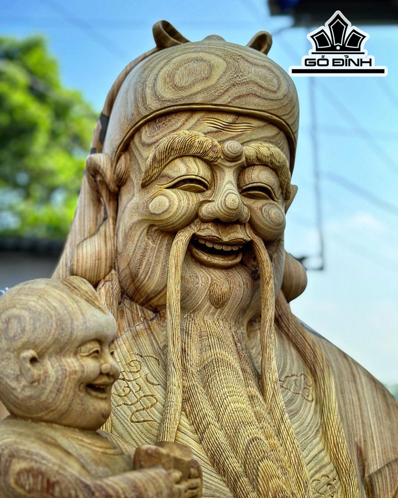 Tượng Phúc Lộc Thọ (Tam Đa) Gỗ Cẩm Vàng Cao 180 Ngang 68 Sâu 65 (cm)