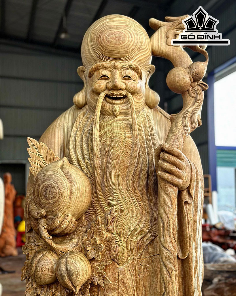 Tượng Phúc Lộc Thọ (Tam Đa) Gỗ Cẩm Vàng Cao 200 Ngang 68 Sâu 65 (cm)